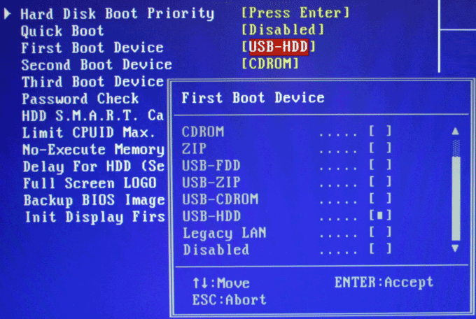 bios boot usb