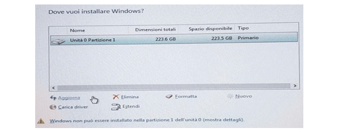 problema installazione windows