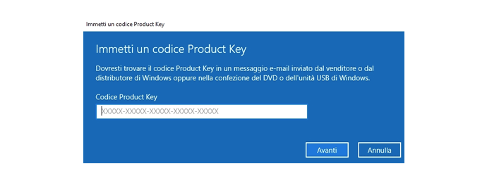 immettere product key